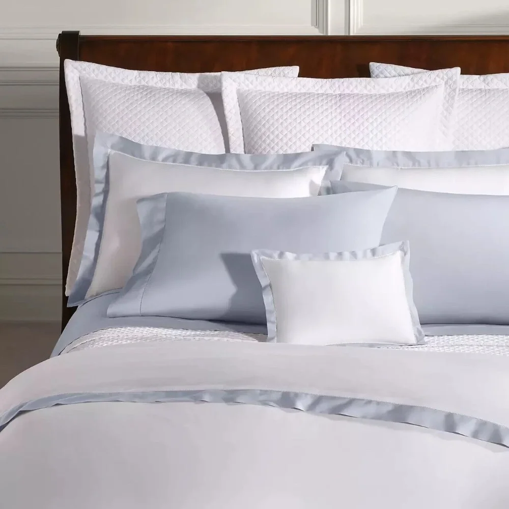 Ralph Lauren RL 624 Organic Cotton Sateen Border King Duvet Cover Blue Hycnth